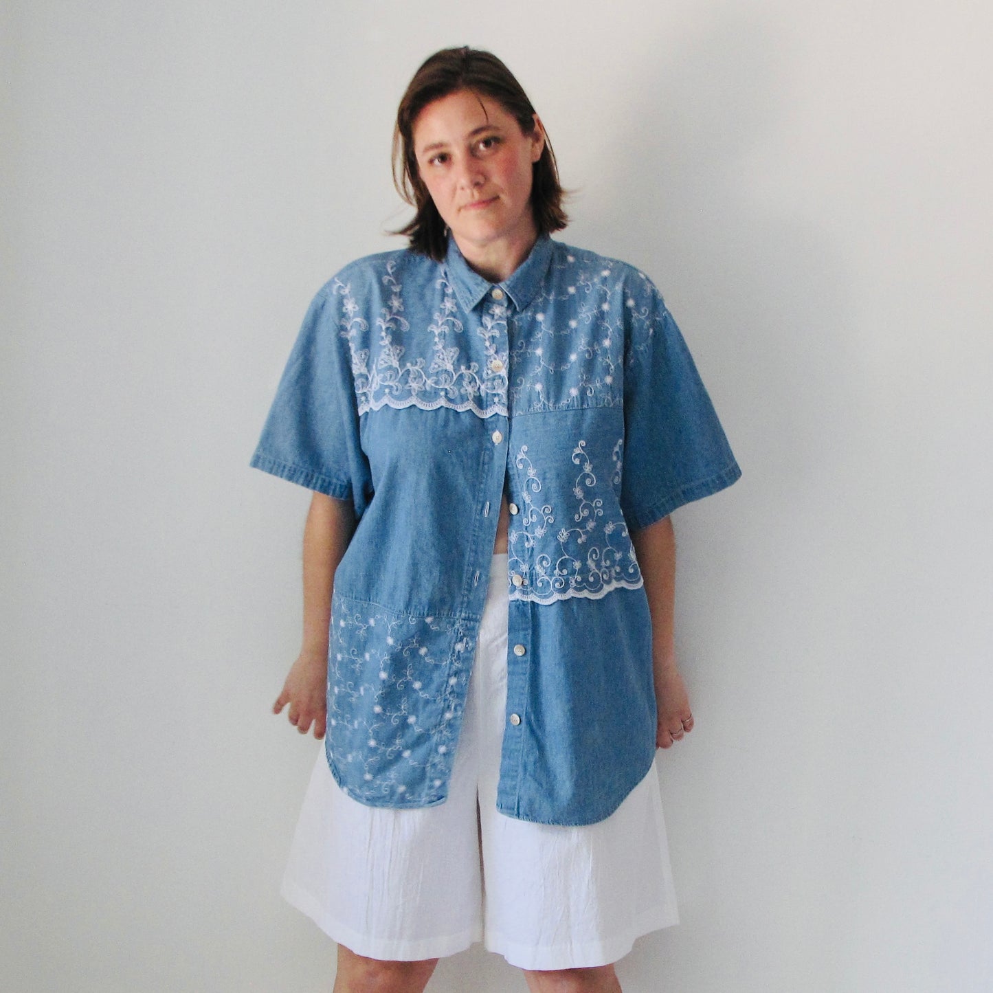 Denim & Embroidery Button Up