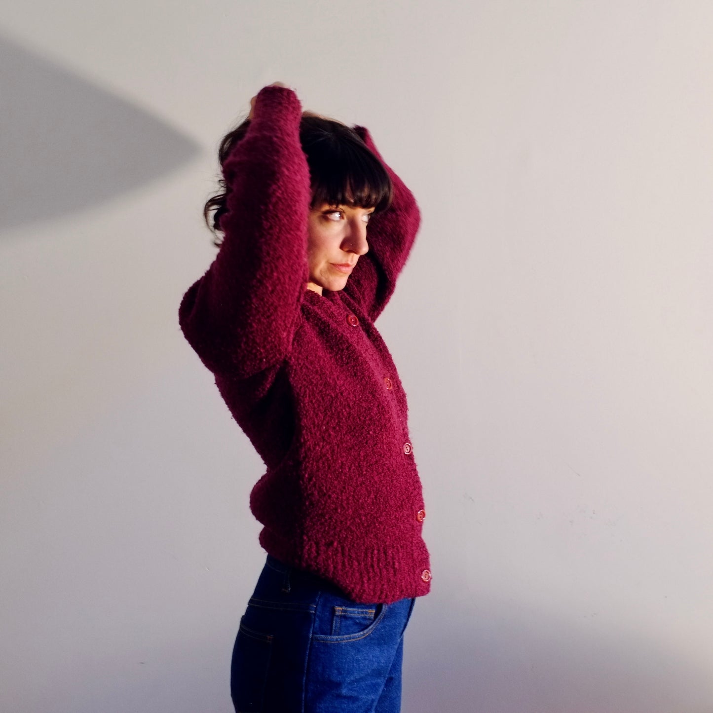 Red Grape Puff Sleeve Cardigan