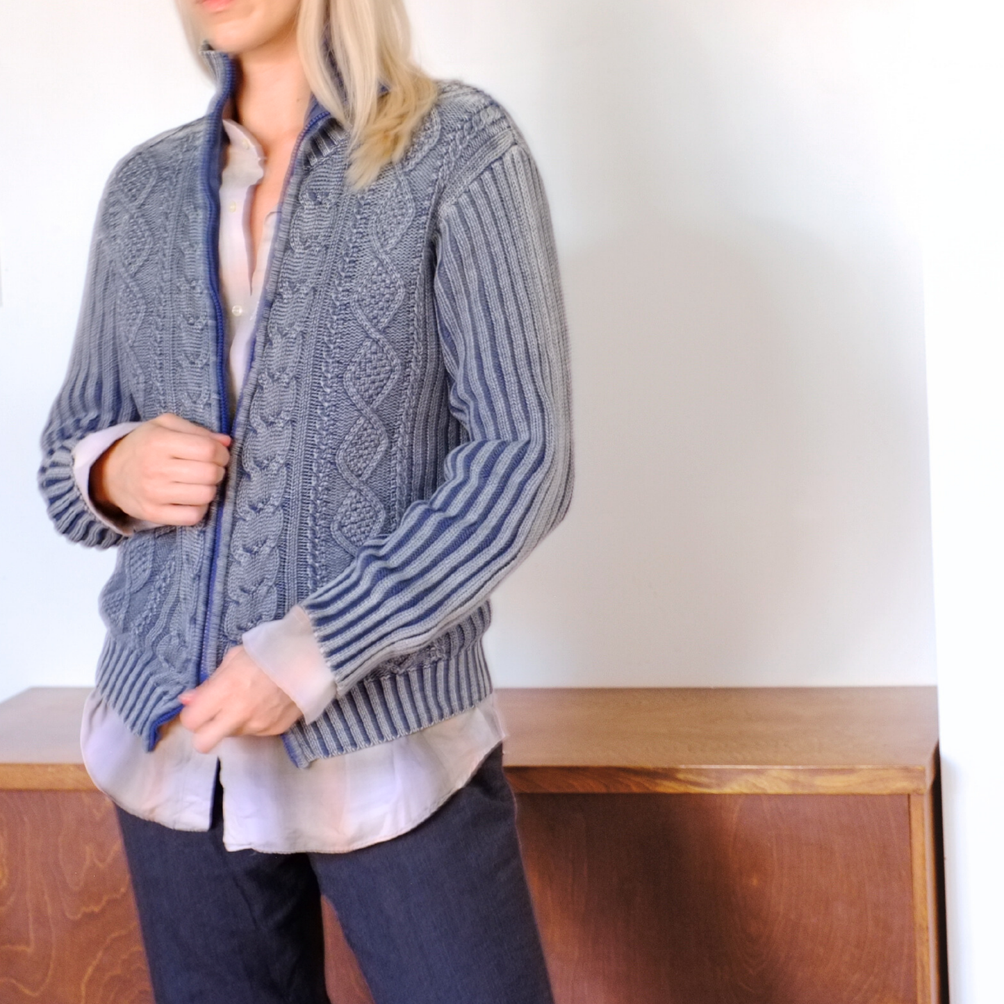 Steel Blue Zippered Cardigan