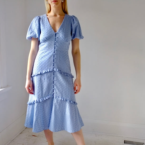 Blue Ruffle-tiered Dress
