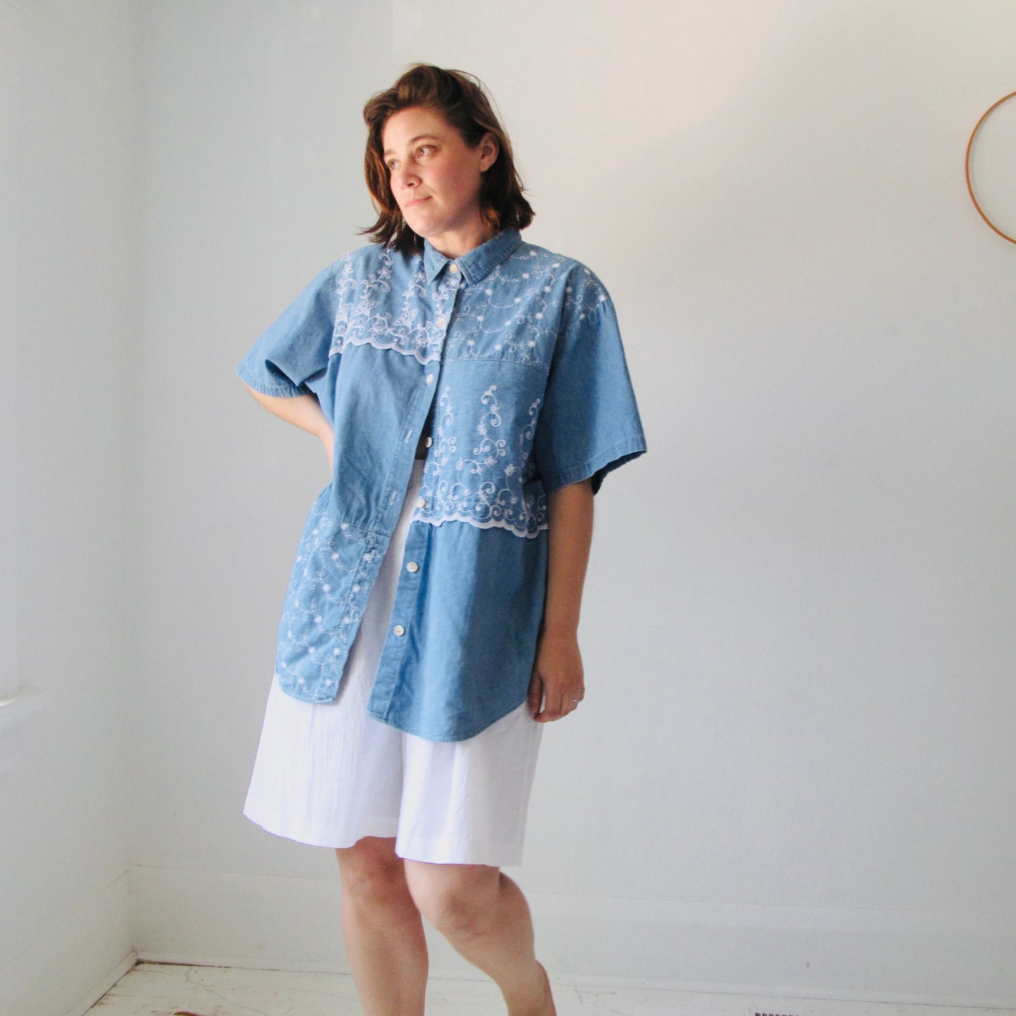 Denim & Embroidery Button Up