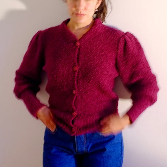 Red Grape Puff Sleeve Cardigan