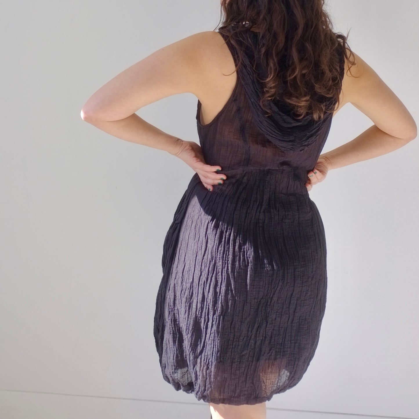 Black Crinkle Cocoon Dress