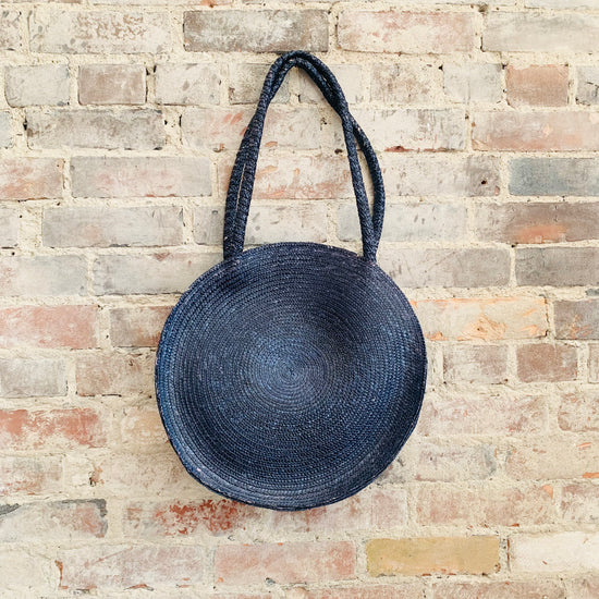 Navy Round Basket Bag