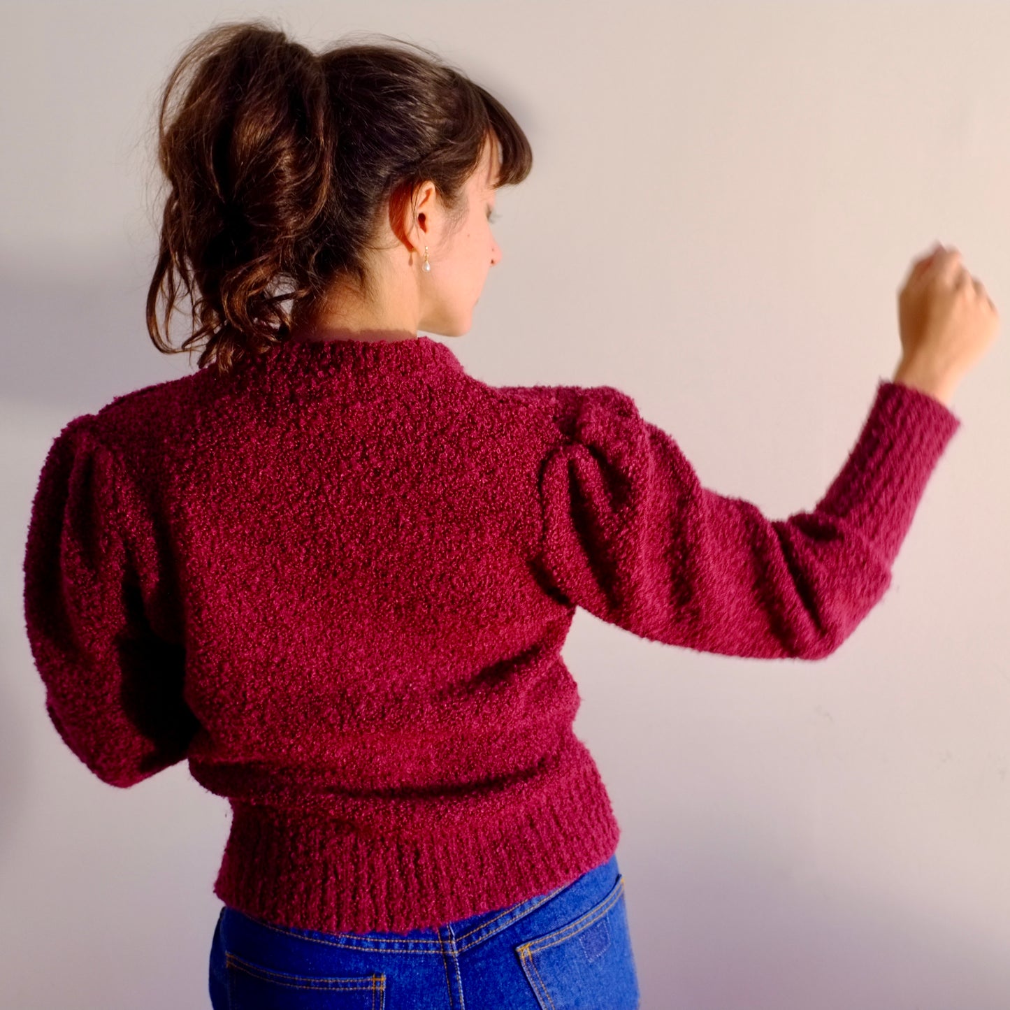 Red Grape Puff Sleeve Cardigan