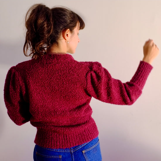 Red Grape Puff Sleeve Cardigan