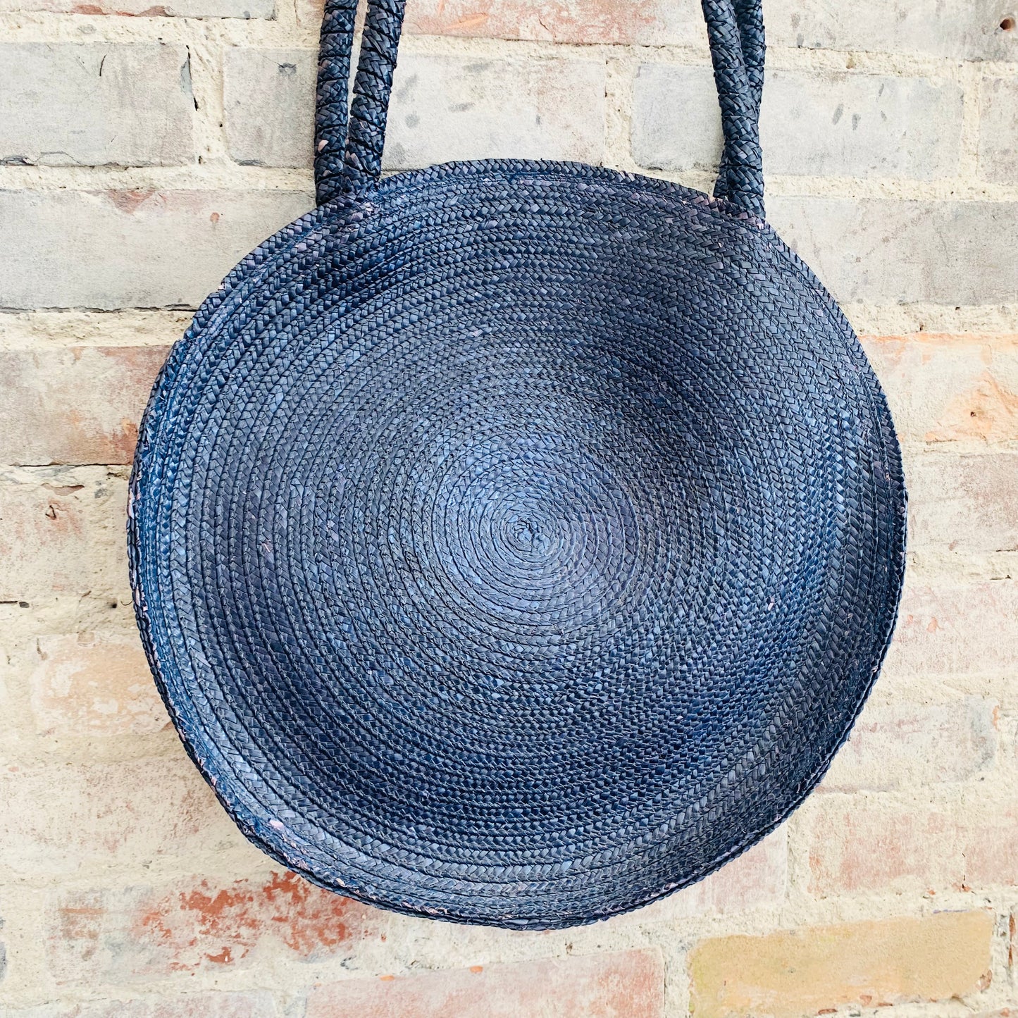 Navy Round Basket Bag