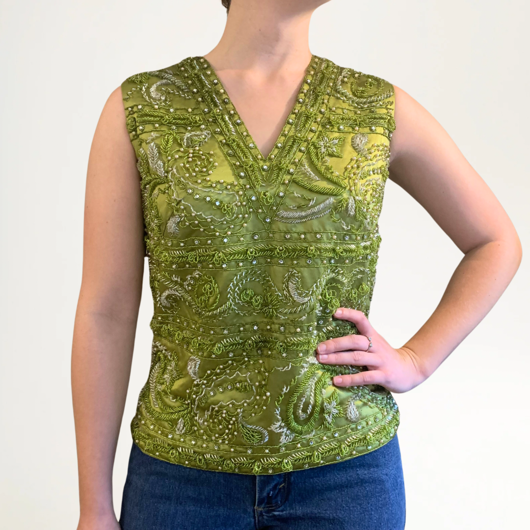 Chartreuse Beaded Top