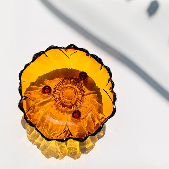 Midcentury Anemone Amber Glass Bowl