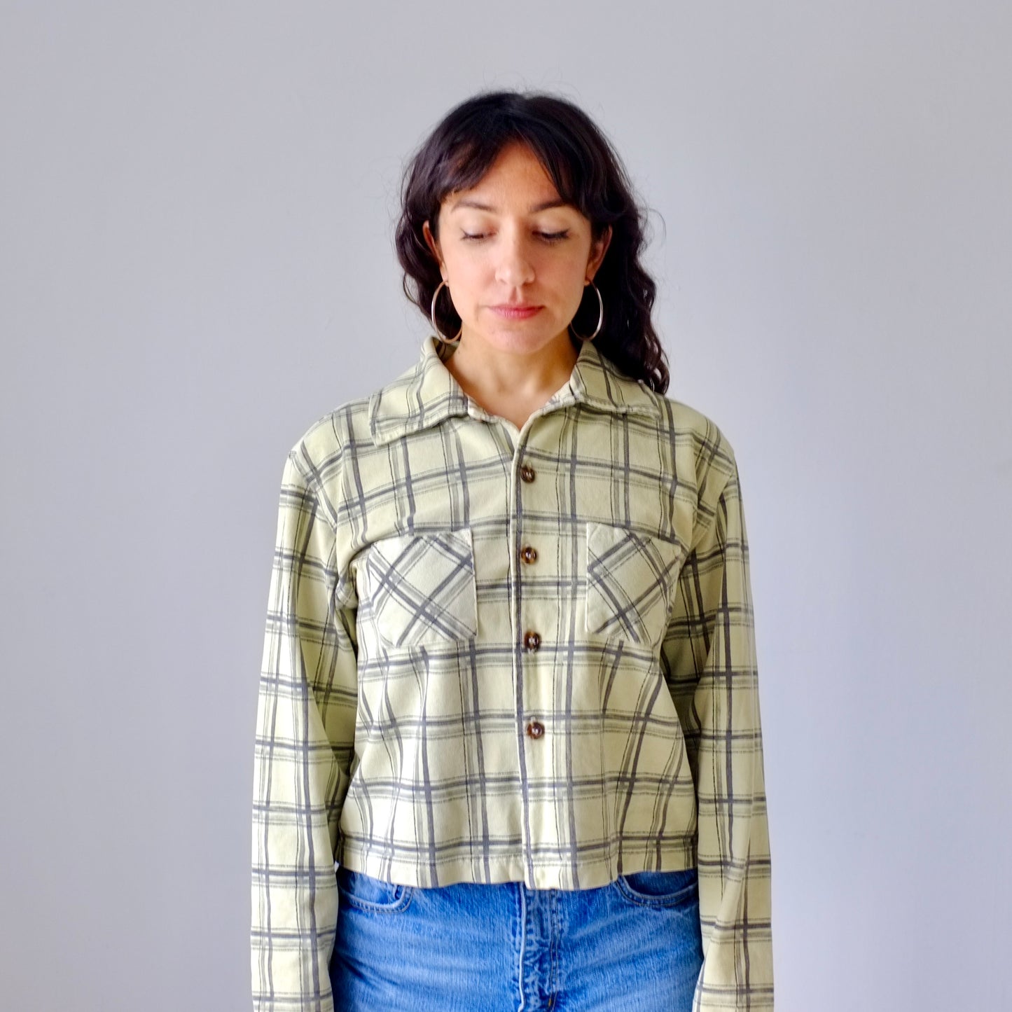 Cropped Plaid Button-up
