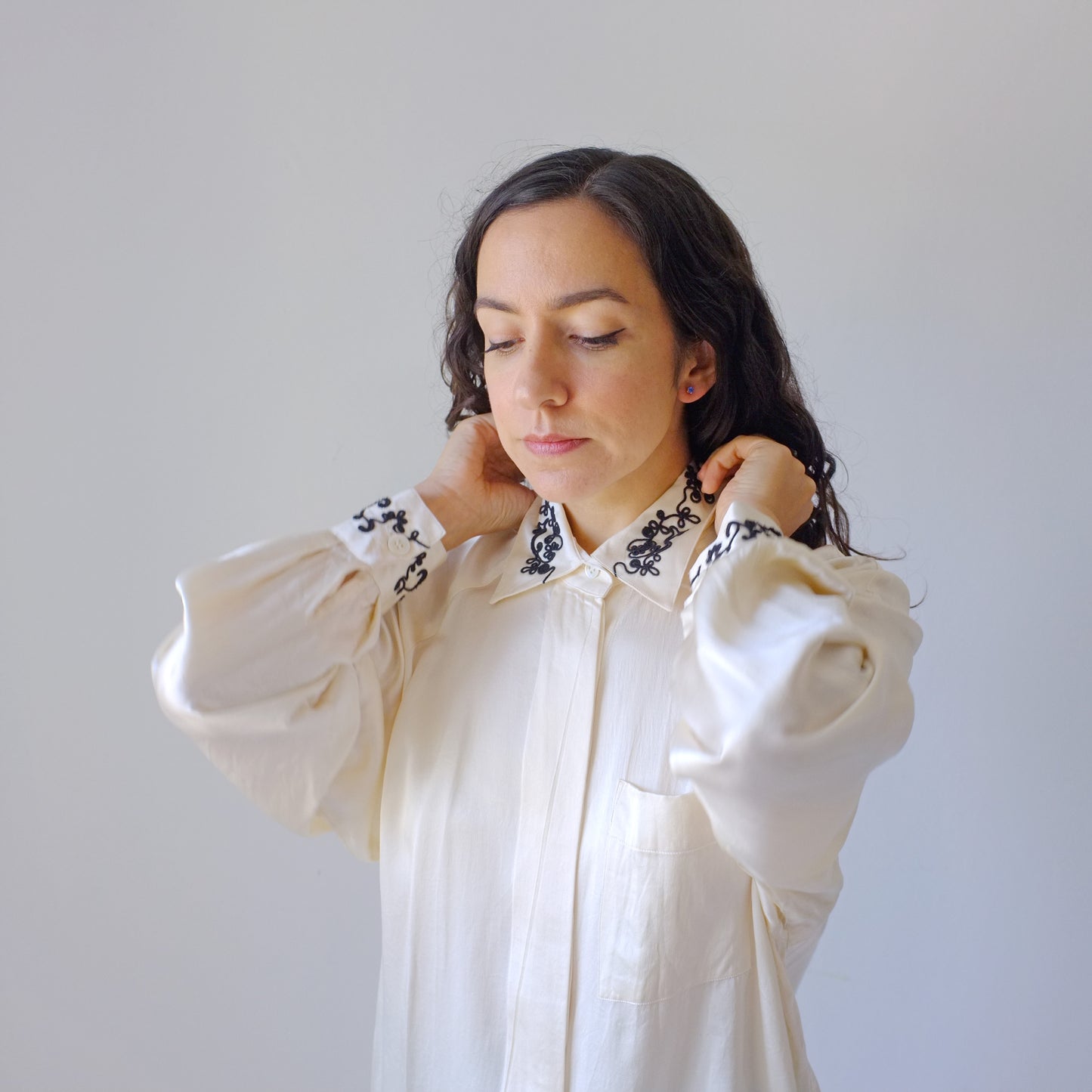 Parchment Silk Embroidered Blouse