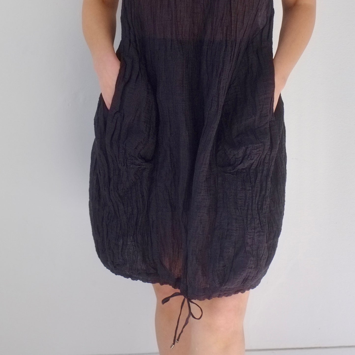 Black Crinkle Cocoon Dress