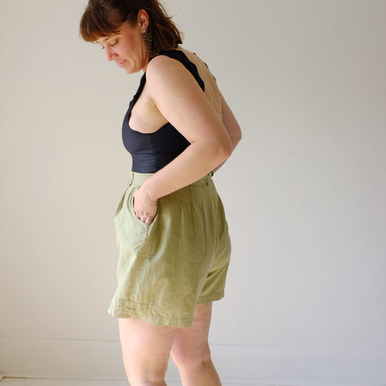 Olive Pleated Shorts