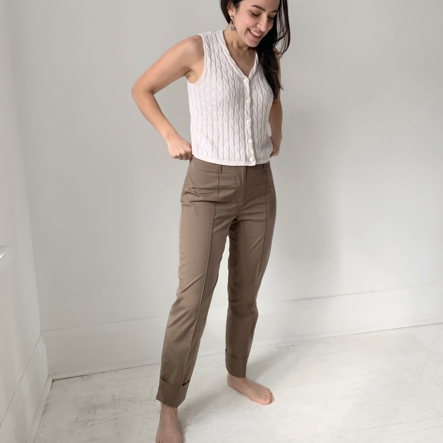 Taupe Trousers with Ankle Zipper