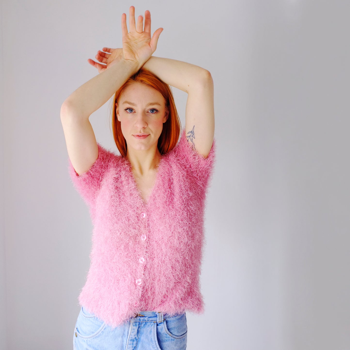 Pink Fuzzy Button Top