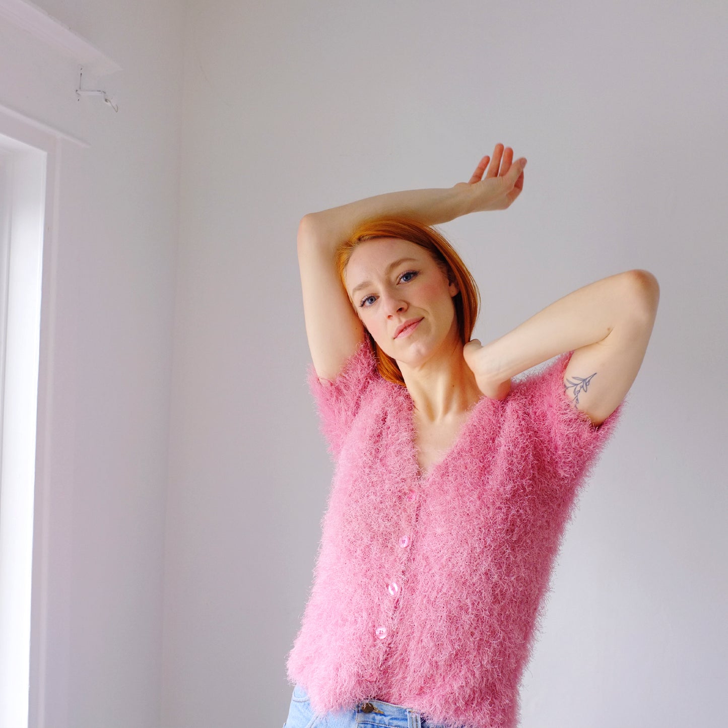 Pink Fuzzy Button Top