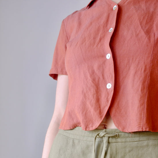 Silk Cropped Button Top