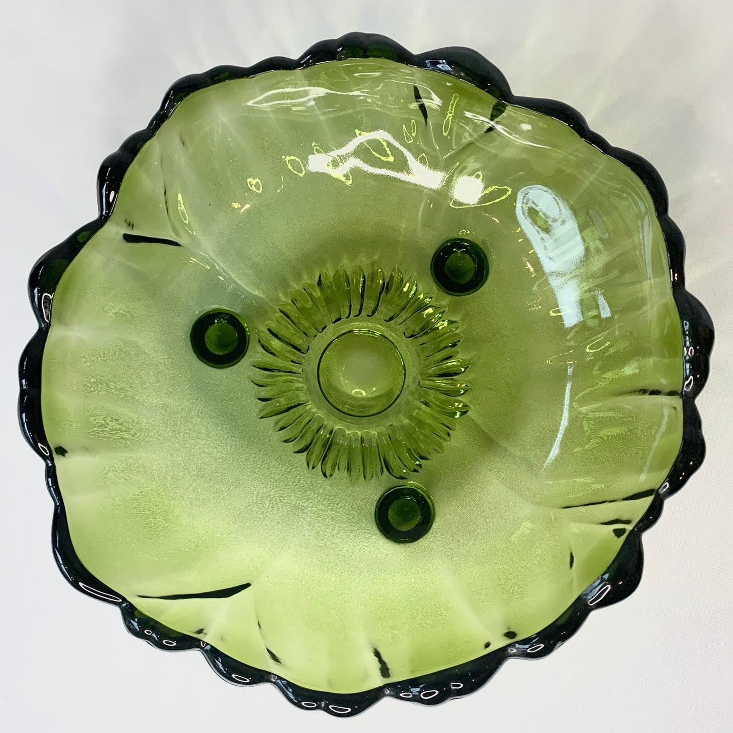 Midcentury Anemone Green Glass Bowl
