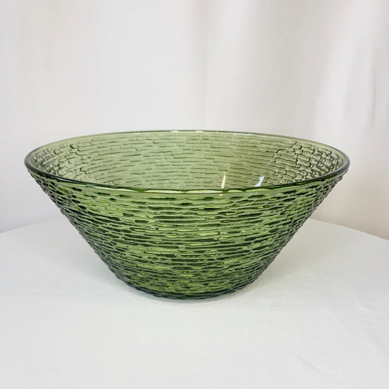 Ridged Green Glass Bowl - Large