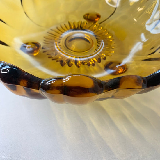 Midcentury Anemone Amber Glass Bowl