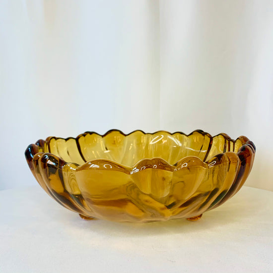 Midcentury Anemone Amber Glass Bowl