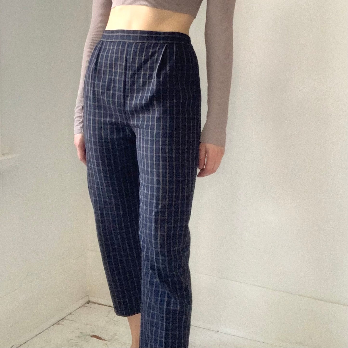 Navy Check Trousers