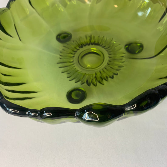 Midcentury Anemone Green Glass Bowl