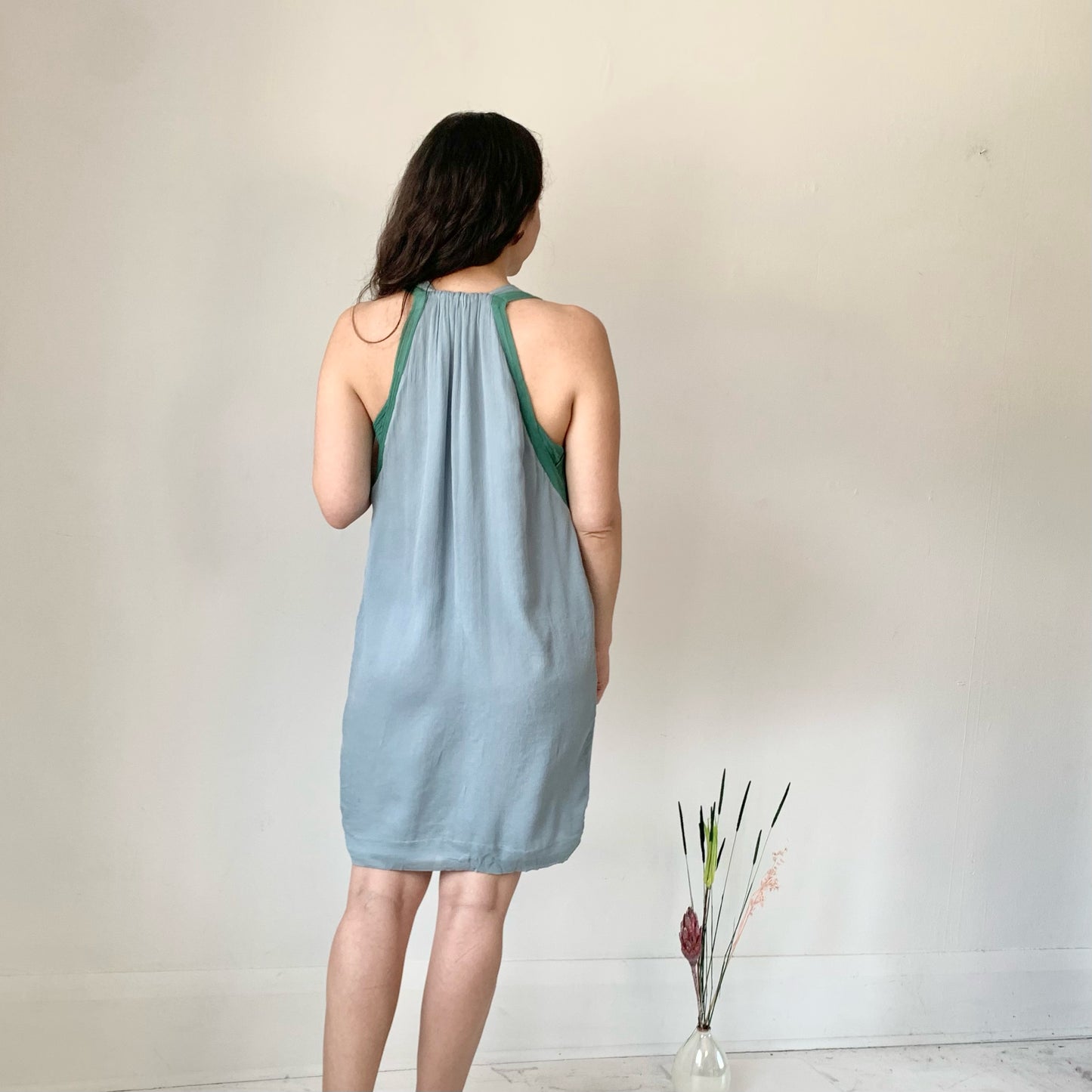 Blue and Sage Silk Dress