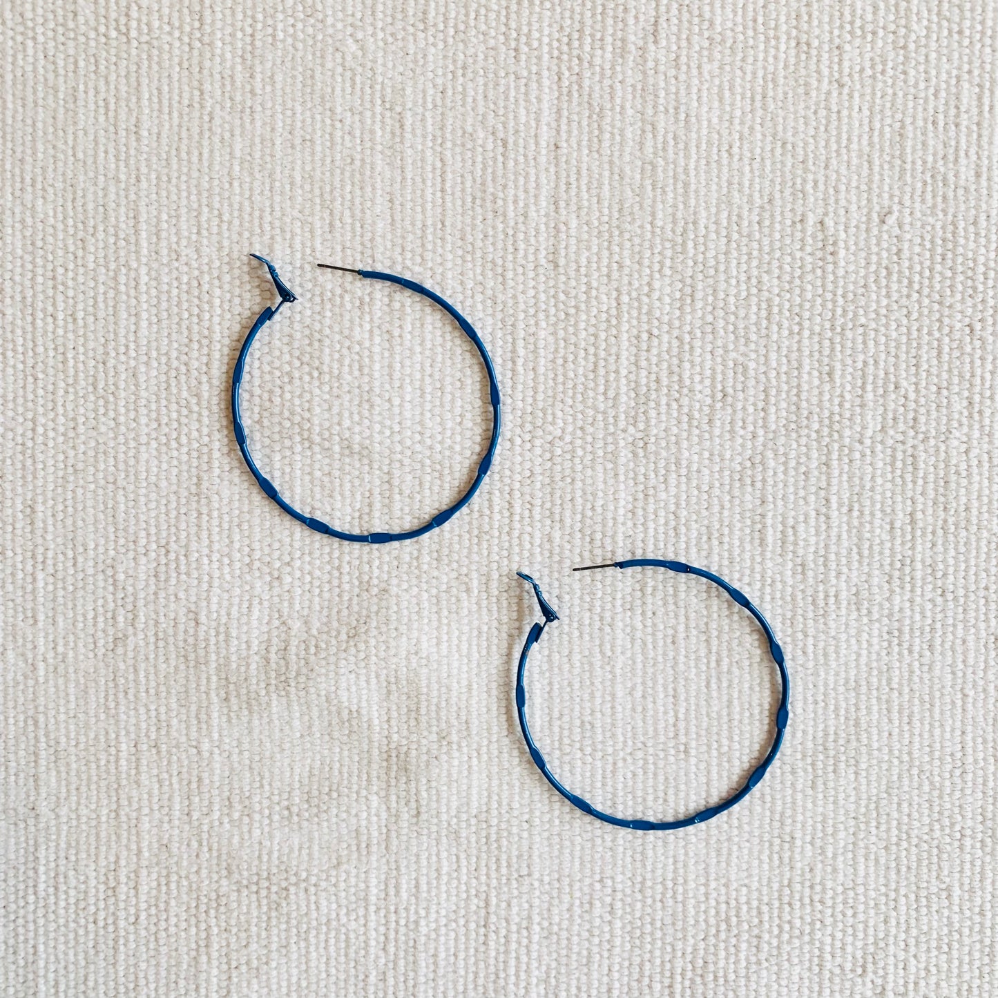 Blue Enamel Hoop Earring