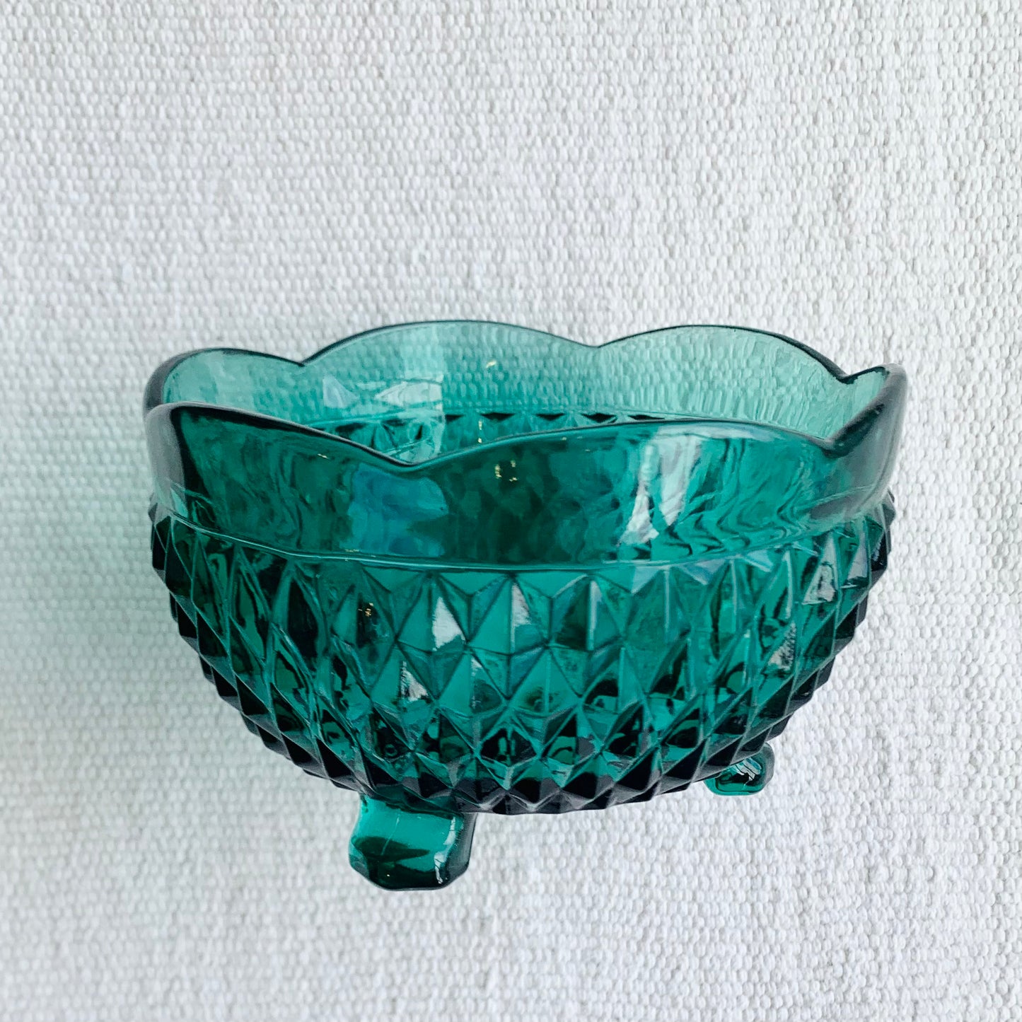 Teal Glass Footed Dish