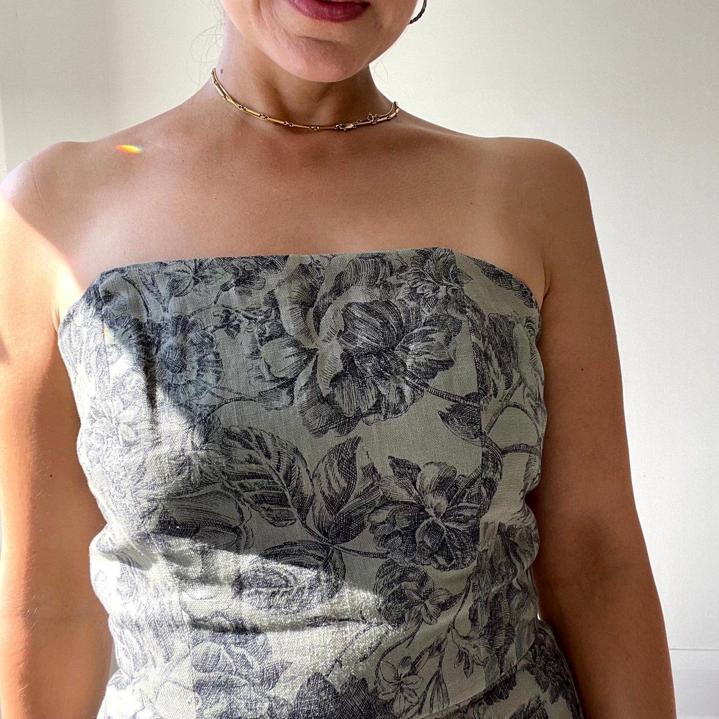 Strapless Floral Toile Dress
