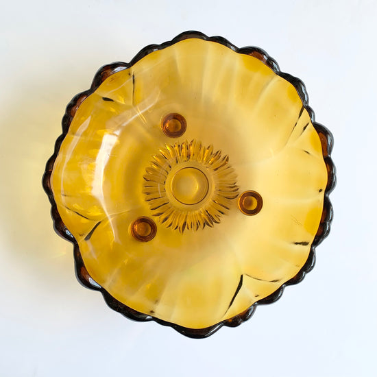 Midcentury Anemone Amber Glass Bowl