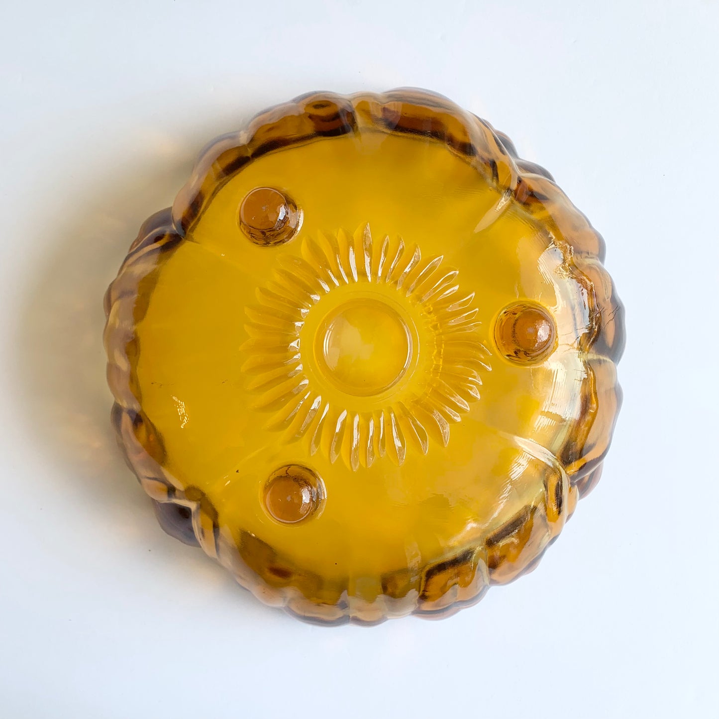 Midcentury Anemone Amber Glass Bowl