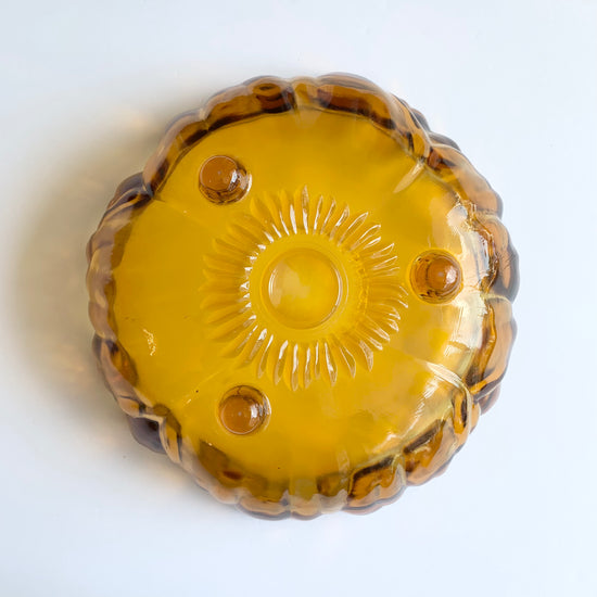 Midcentury Anemone Amber Glass Bowl